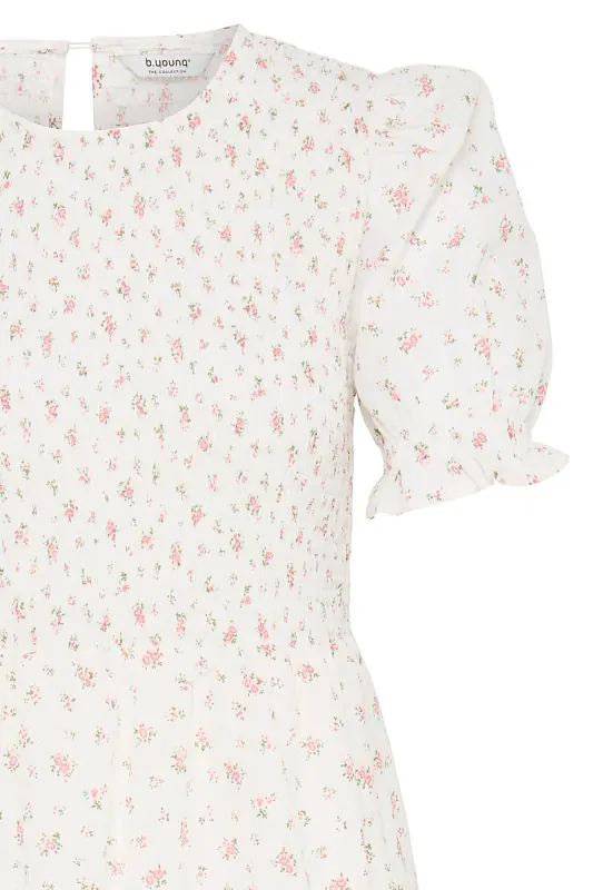 B.YOUNG - Idida Smock Dress White Pink Roses