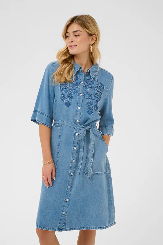 CREAM - Bella Dress Seattle Mid Blue Denim