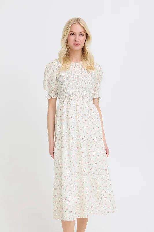 B.YOUNG - Idida Smock Dress White Pink Roses