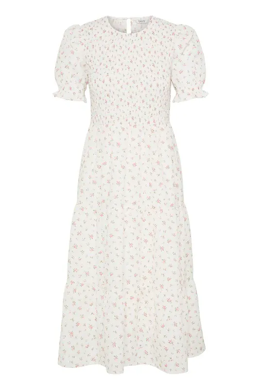 B.YOUNG - Idida Smock Dress White Pink Roses