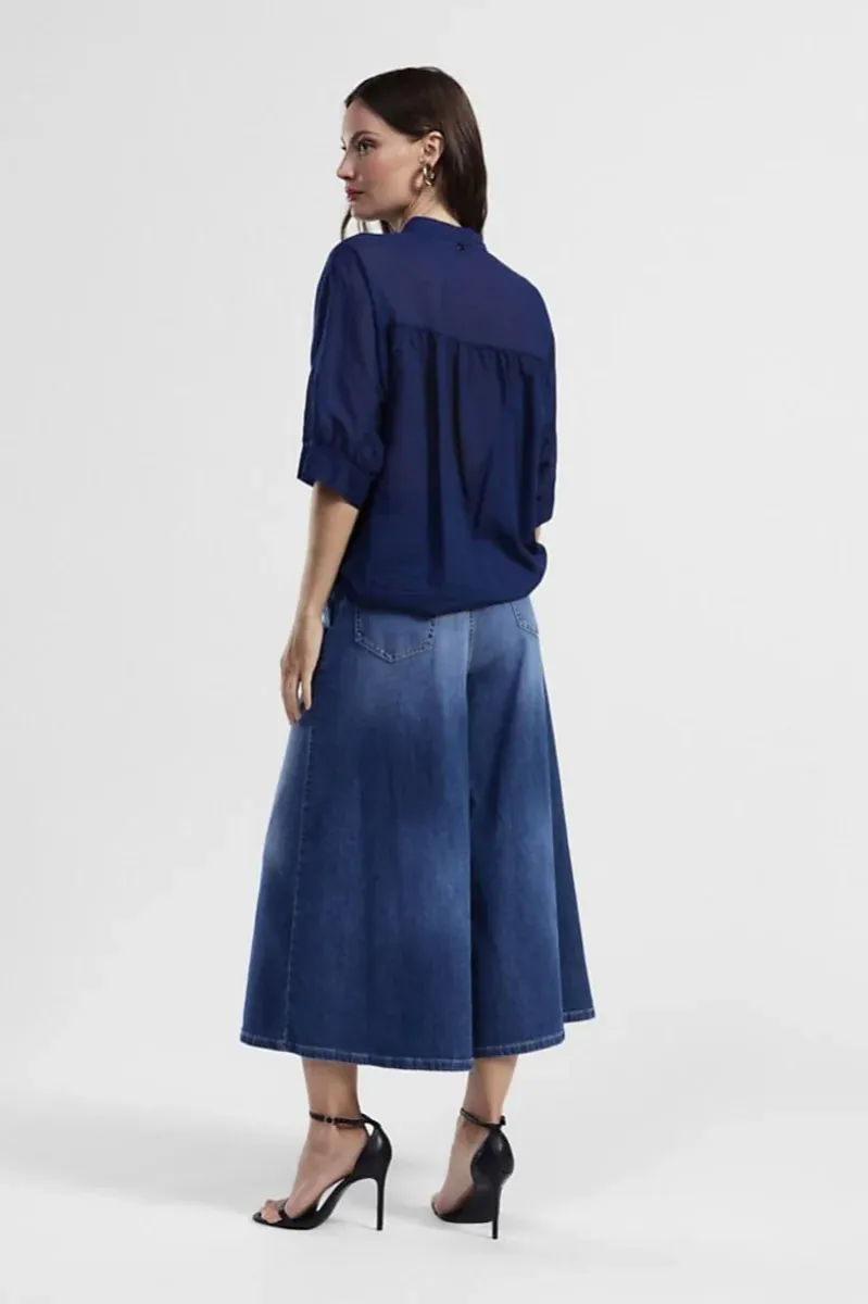 PLEASE - Alma Oslo Bukse Wideleg Blue Denim