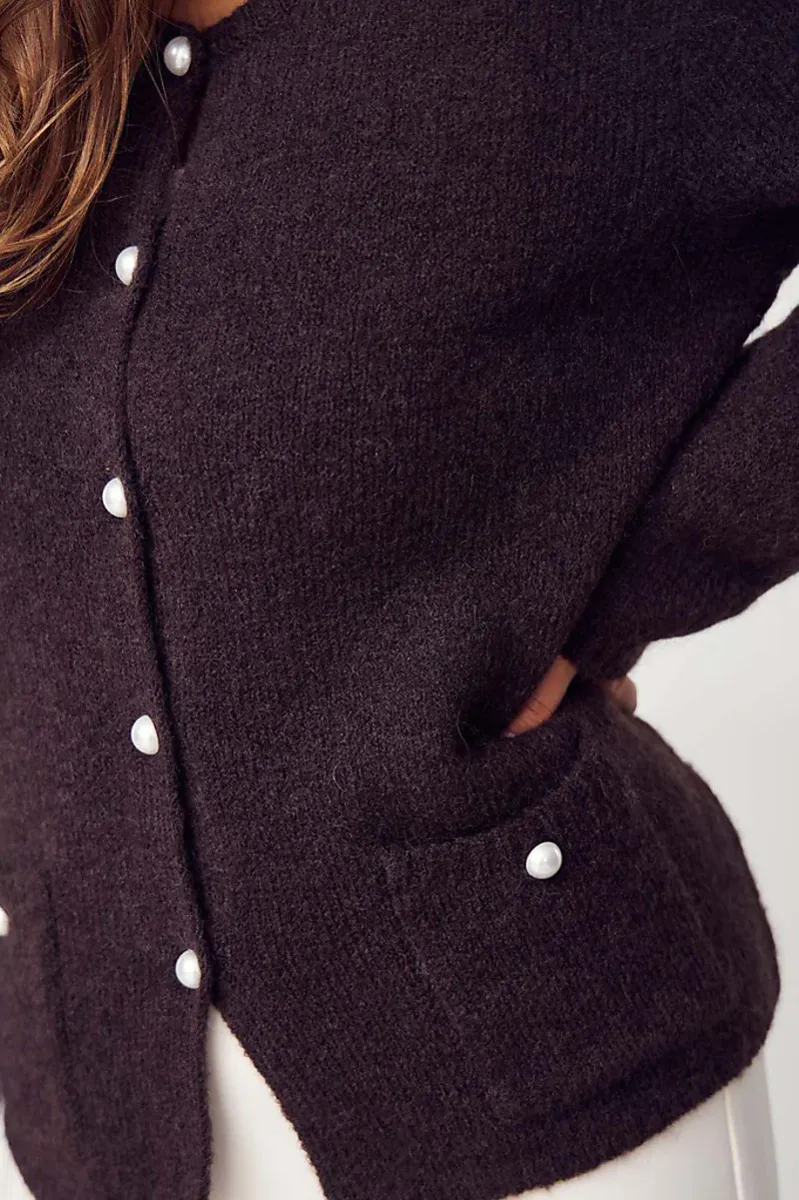 ISAY - Anna Classic Cardigan Dark Brown Melange