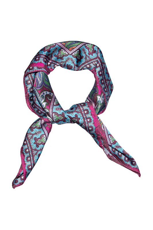 Skjerf Paisley 70x70 Fuksia
