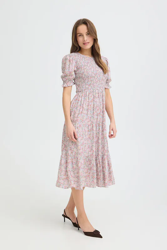 B.YOUNG - Josyane Smock Dress Blue Tropical Flowers